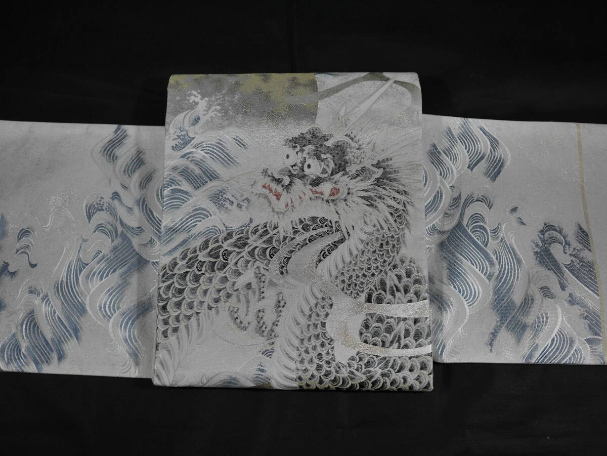 未仕立て新品 西陣織最高級袋帯 橋本清織物 昇龍 白地 六通総柄 未仕立て新品 西陣織最高級袋帯 橋本清織物 昇龍 白地 六通総柄