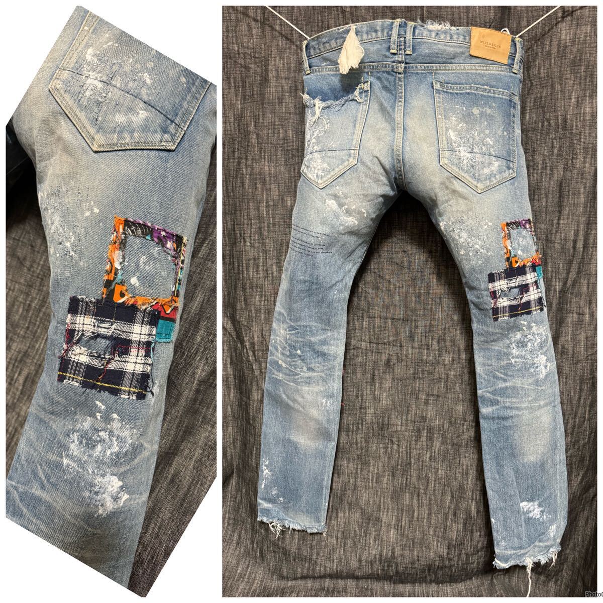 OVERDESIGN セルビッチ ペンキ ハードダメージ加工 デニム 34 XL OVERDESIGN セルビッチ ペンキ ハードダメージ加工 デニム 34 XL