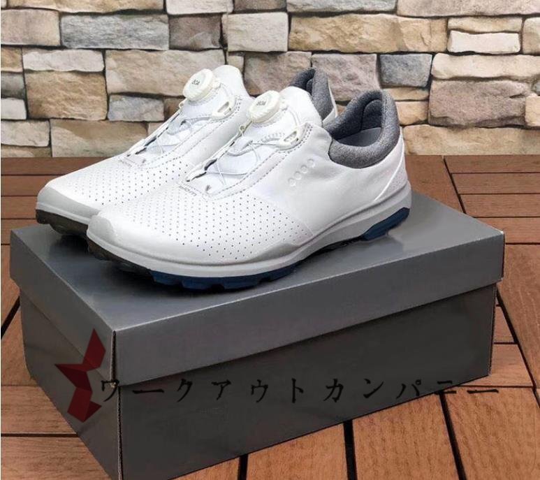 高品質(zhì) 人気 ゴルフシューズ デンマーク メンズ ネイル フリー 防水 牛革 シューズ 白青無印 サイズ選択可