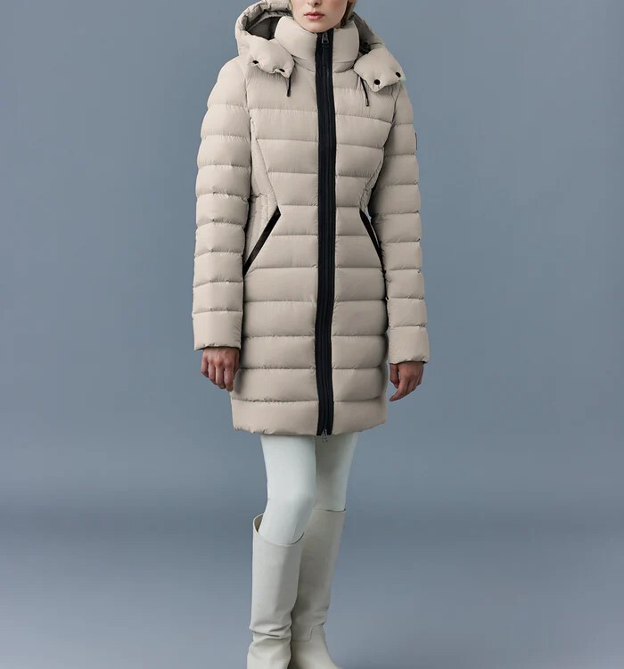 マッカージュ ダウン MACKAGE レディース ダウンジャケット ベージュ トレンチ M FARREN ミドル丈 フード付き 撥水 ストレッチ