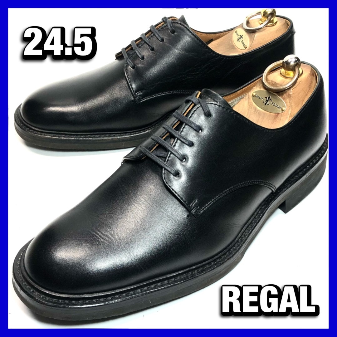 REGAL 24.5cm メンズ 黒 ブラック プレーントゥ W414 GEOX リーガル 本革 革靴 ビジネス レザーシューズ 中古 *BJ107V933