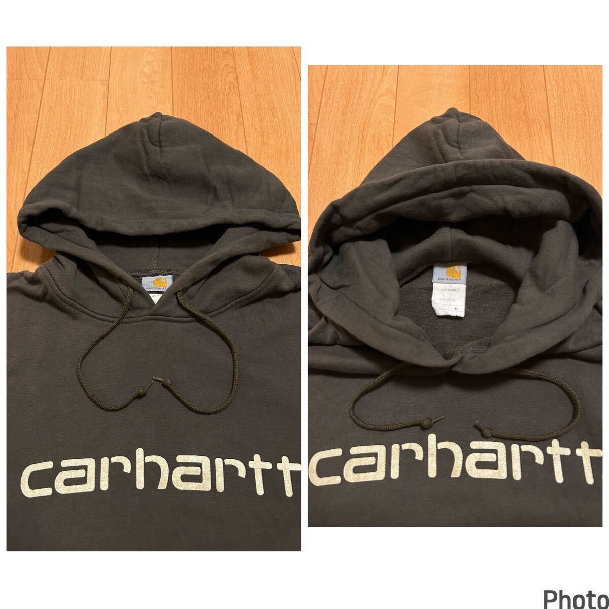 雰囲気系☆カーハート オーバーサイズXL大き目　裏起毛スウェットパーカ 正面BIGロゴマーク入！&カンガルーポケット付.フーディ オリーブ緑_画像8