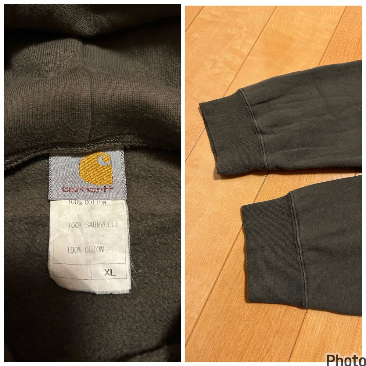 雰囲気系☆カーハート オーバーサイズXL大き目　裏起毛スウェットパーカ 正面BIGロゴマーク入！&カンガルーポケット付.フーディ オリーブ緑_画像9