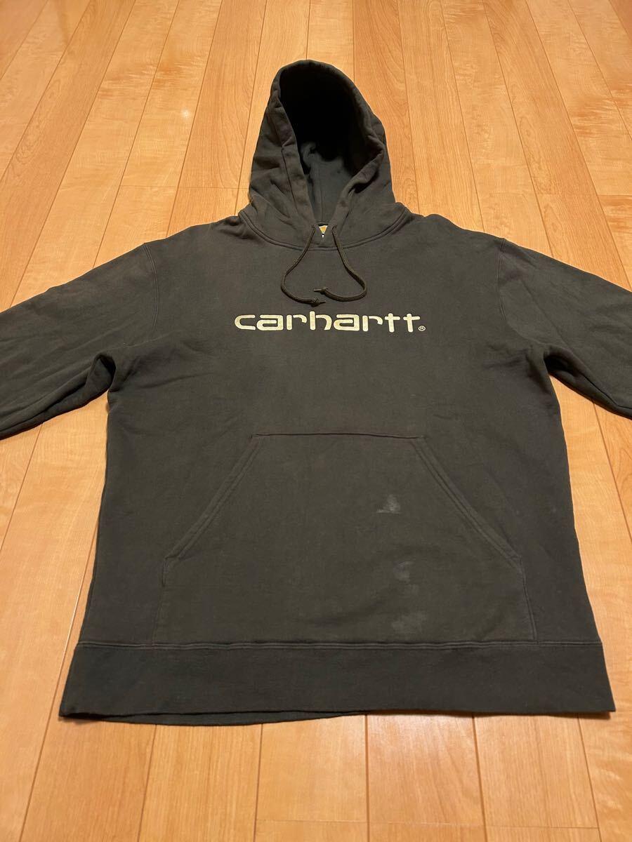 雰囲気系☆カーハート オーバーサイズXL大き目　裏起毛スウェットパーカ 正面BIGロゴマーク入！&カンガルーポケット付.フーディ オリーブ緑_画像4