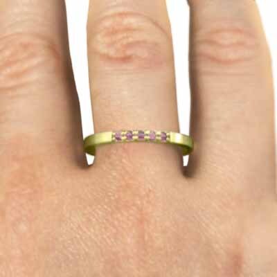 18k yellow gold flat strike . ring half Eternity ring five Stone small . ring pink tourmaline width approximately 1.7mm ring small .