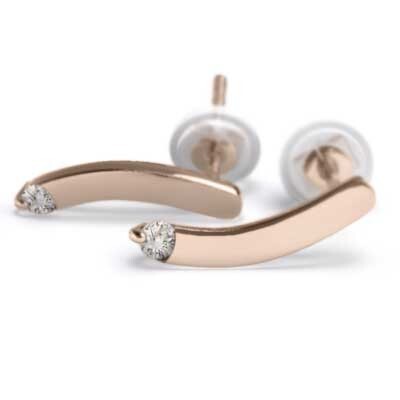 両耳 ピアス プレート ダイアモンド 4月誕生石 18金ピンクゴールド キャッチ付 中サイズ