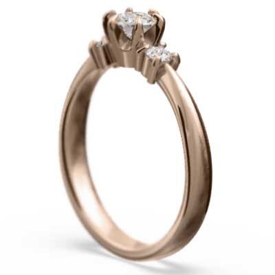 婚約指輪 k18ピンクゴールド スリーストーン ダイアモンド 4月誕生石