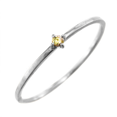 シトリン(黃水晶) 指輪 細身 リング 一粒 11月の誕生石 ホワイトゴールドk18 幅約1mmリング 極細