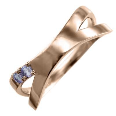 WEB限定カラー 平らな指輪 クロス ジュエリー タンザナイト 12月の誕生石 18k ゴールド