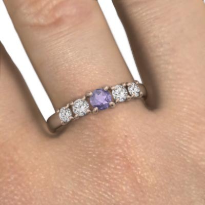 指輪 アメシスト(紫水晶) 天然ダイヤモンド 5ストーン 18kピンクゴールド 2月誕生石
