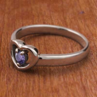 ハート 1粒石 リング アメシスト(紫水晶) 18kホワイトゴールド