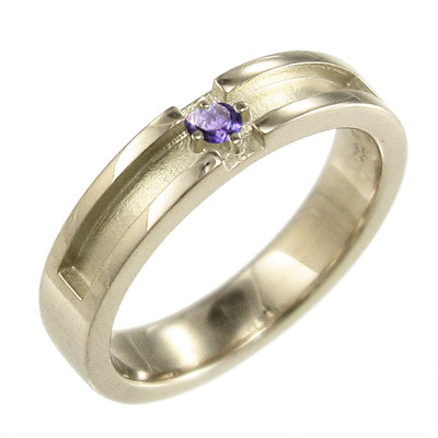 10金イエローゴールド クロス リング 1粒石 アメシスト(紫水晶)