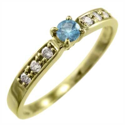 リング ブルートパーズ(青) ダイヤモンド 18金イエローゴールド