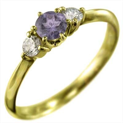 18金イエローゴールド 指輪 アメジスト(紫水晶) 天然ダイヤモンド
