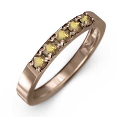 リング ハーフ 一文字 リング ファイブ ストーン (黃水晶)シトリン 11月の誕生石 18金ピンクゴールド
