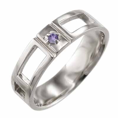 アメジスト(紫水晶) リング 1粒石 2月誕生石 18金ホワイトゴールド