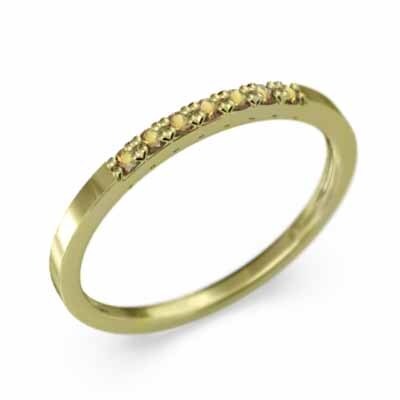 注目ブランド ハーフ エタニティー シトリン(黄水晶 指輪 平打ちの リング ゴールド