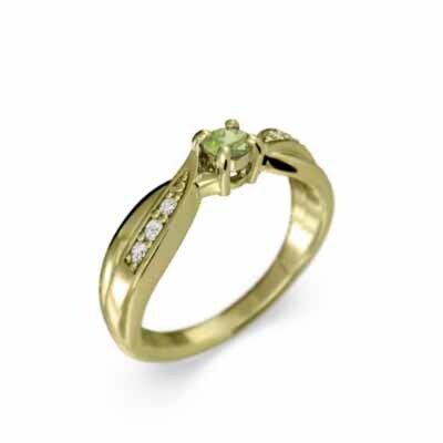 オーダーメイド 結(jié)婚指輪 にも ペリドット 天然ダイヤモンド k18イエローゴールド 中央石約3.0mm