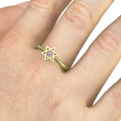 リング 1粒石 六芒星 ピンクサファイヤ 9月誕生石 18金イエローゴールド