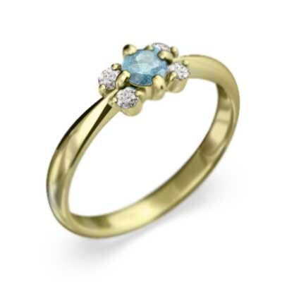  ring five Stone flower blue topaz ( blue ) 11 month birthstone 18 gold yellow gold 