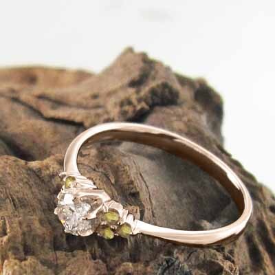 ピンクゴールドk18 マリッジリング にも シトリン(黃水晶) 天然ダイヤモンド