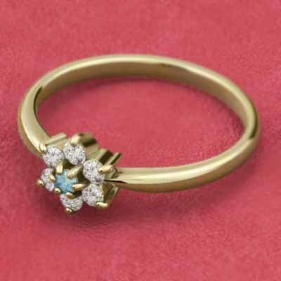 リング フラワー 花 ブルートパーズ(青) 天然ダイヤモンド 18金イエローゴールド 11月の誕生石