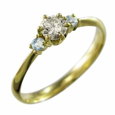 値引 アクアマリン 天然ダイヤモンド 3月 k18 にも ブライダルリング アクアマリン