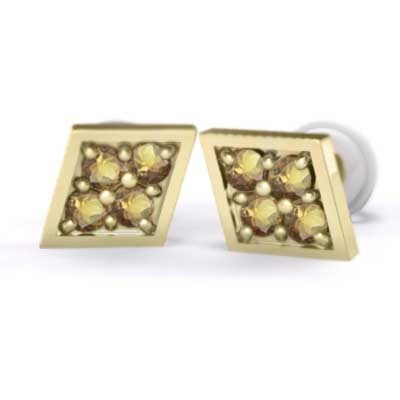 両耳 ピアス (黃水晶)シトリン 18kイエローゴールド キャッチ付 菱形タイプ
