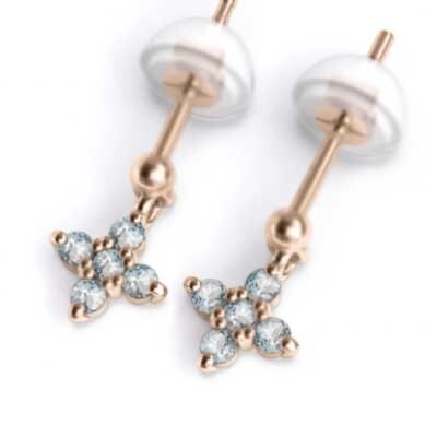 上品なブランド ペアピアス クロス アクアマリン 3月誕生石 k18ピンクゴールド アクアマリン