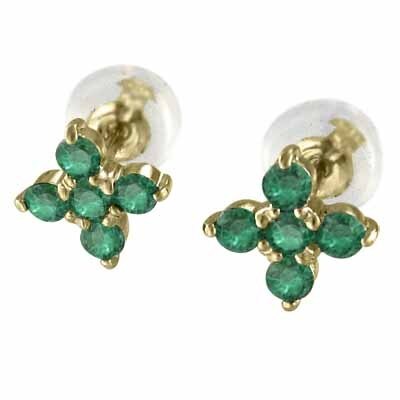 ペアピアス クロス エメラルド 5月誕生石 k18イエローゴールド キャッチ付き