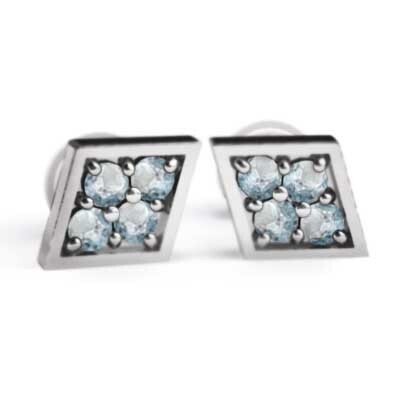 18金ホワイトゴールド ペアピアス アクアマリン 3月誕生石 キャッチ付 菱形タイプ