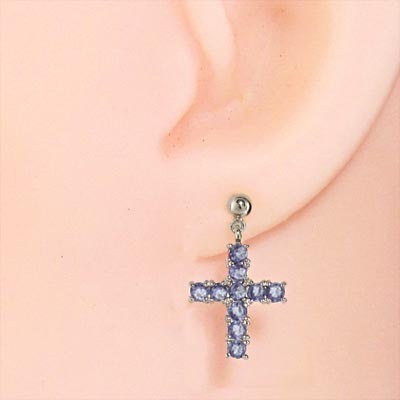 Pt900 クロス デザイン 両耳 ピアス タンザナイト キャッチ付き