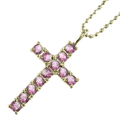 クリスマスファッション ピンクトルマリン ペンダント ネックレス クロス デザイン k10 ゴールド