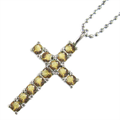 シトリン(黄水晶) ペンダント ネックレス 十字架 11月誕生石 ホワイトゴールドk18