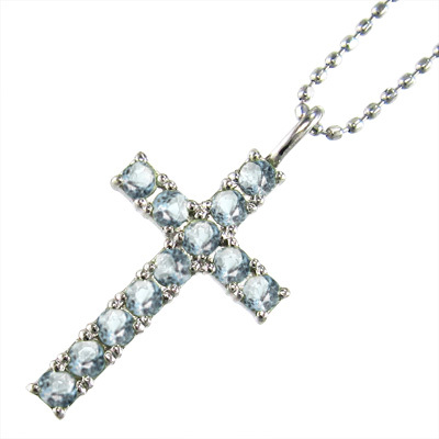 格安販売の ジュエリー ネックレス デザイン クロス k10ホワイトゴールド アクアマリン