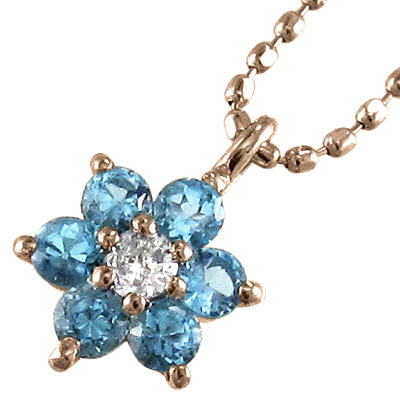 ブルートパーズ ダイヤモンド チェーン ペンダント Flower フラワー k10ピンクゴールド 11月誕生石