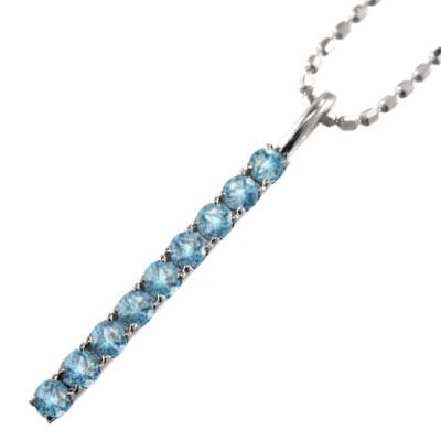 ブルートパーズ(青) ネックレス プレート 10kホワイトゴールド 11月誕生石 中サイズ
