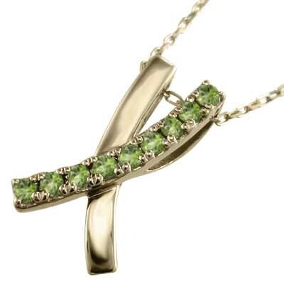 k10イエローゴールド ジュエリー ネックレス ペリドット 8月の誕生石 クロス デザイン