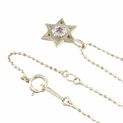 k10イエローゴールド 六芒星 スター ジュエリー ネックレス ピンクサファイア 天然ダイヤモンド 小サイズ