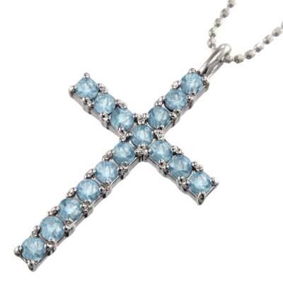 通販生活 ファッション ペンダント 18金ホワイトゴールド クロス ブルートパーズ(青) 11 ゴールド