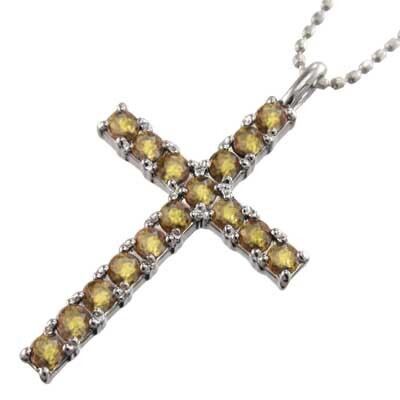  Cross design jewelry necklace citrine k10 white gold 