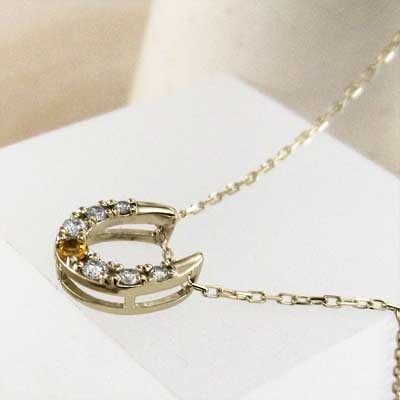 ペンダント ネックレス イエローゴールドk10 馬蹄形 (黃水晶)シトリン 天然ダイヤモンド 11月の誕生石