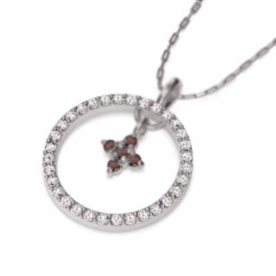 低価格 ジュエリー ネックレス ガーネット クロス デザイン k18ホワイト ゴールド