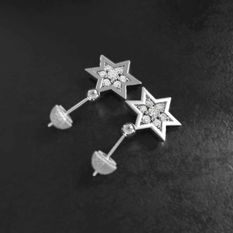 【楽ギフ_包装】 プラチナ900 中サイズ キャッチ付き シンプル ペアピアス 六芒星 プラチナ