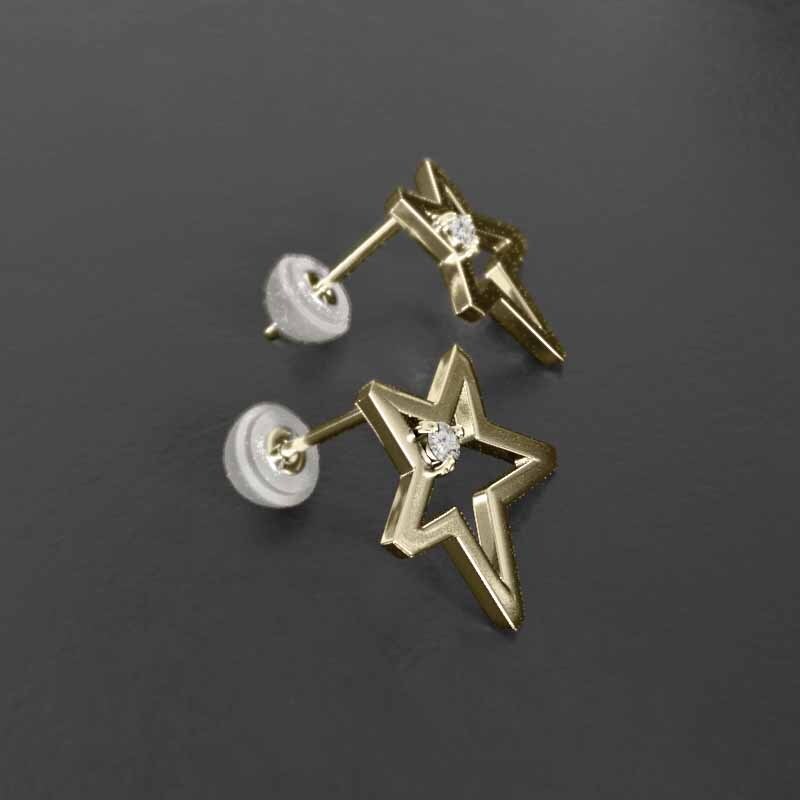 格安新品 Star キャッチ付き k18 ダイヤモンド ピアス ペア 石 1粒 スター その他