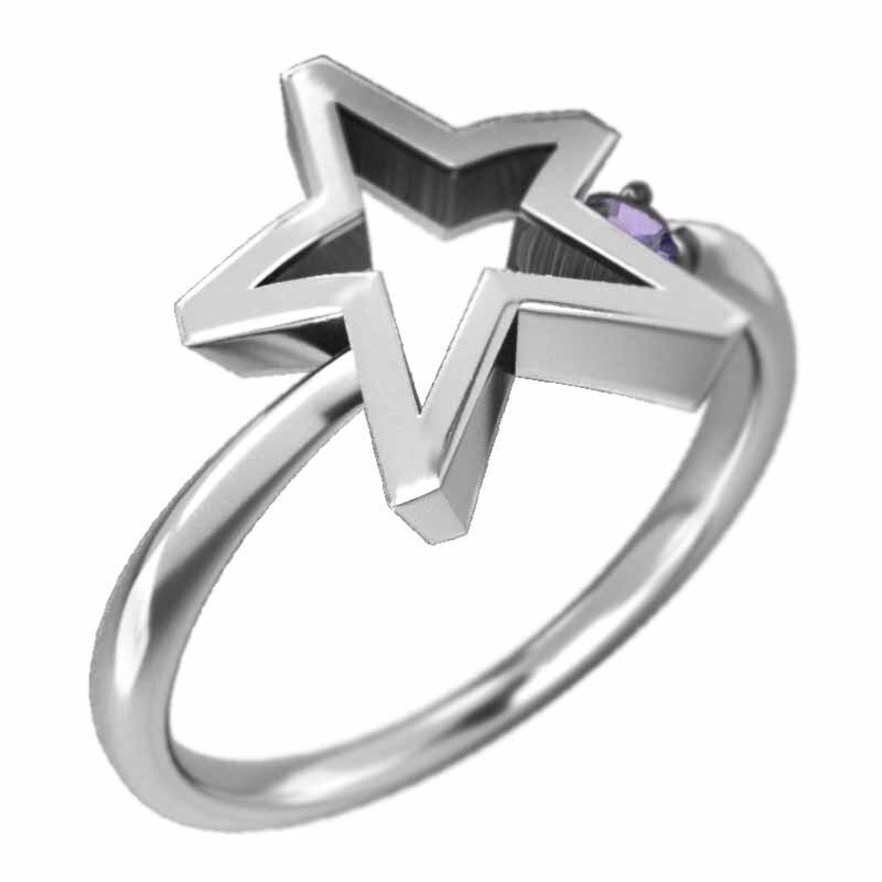 リング 18kホワイトゴールド スター 星 1粒石 アメシスト(紫水晶) 2月誕生石