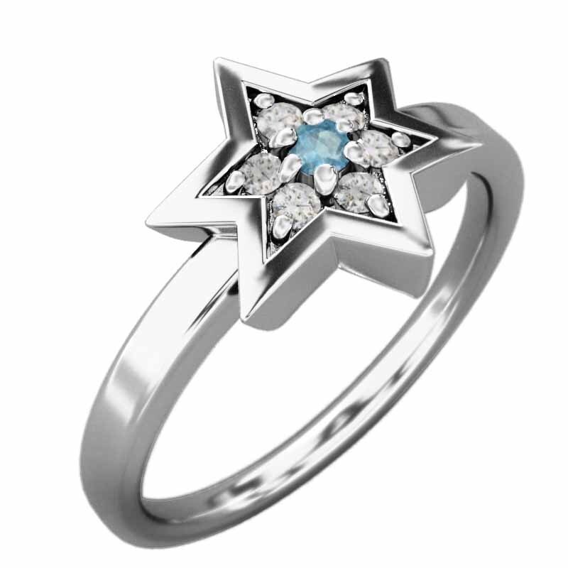 【国内発送】 リング 六芒星 白金 天然ダイヤモンド ブルートパーズ(青) トパーズ