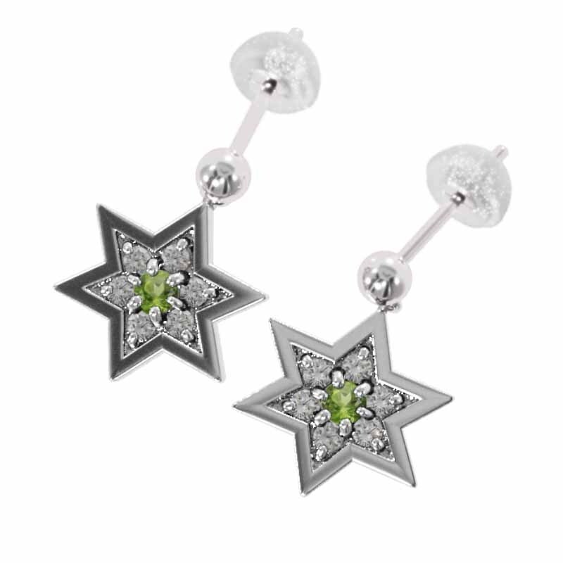 【即日発送】 ペアピアス k18ホワイトゴールド 天然 ペリドット 六芒星 ゴールド