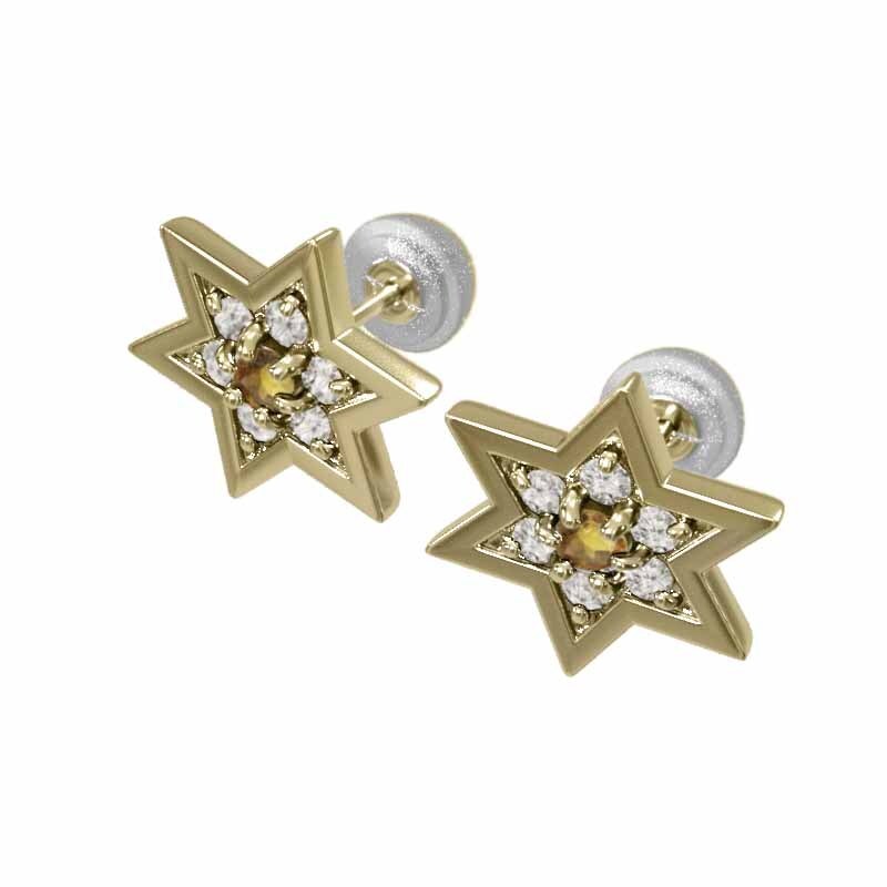 驚きの安さ シトリン(黄水晶) 天然ダイヤモンド ペアピアス 六芒星 k18 その他