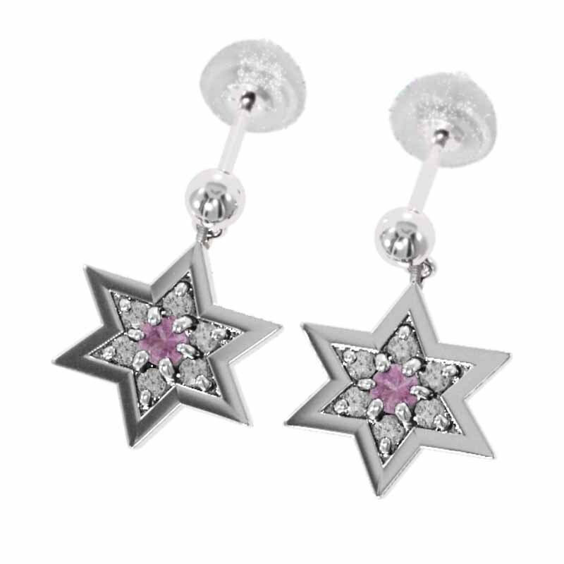 Pt900 両耳 ピアス ピンクサファイヤ 天然ダイヤモンド 六芒星 Pt900 両耳 ピアス ピンクサファイヤ 天然ダイヤモンド 六芒星